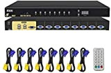 Commutateur KVM VGA USB, commutateur KVM 8 ports VGA 8 dans 1 sortie projecteur vidéo télécommande avec 8 câbles VGA ...