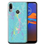 Coque pour Motorola Moto E6 Plus 2019 Effet Marbre Holographique Couleur Aqua Teal Rainbow Désign Transparent Doux Silicone Gel/TPU Souple ...