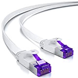 deleyCON 25m Câble Réseau Plat (Cat7 avec 10 Gbit/s) LAN Gigabit - Câble de Raccordement Ethernet RJ45 Câble de Pose ...