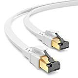 deleyCON 3,0m CAT8.1 Câble Réseau Plat 40Gbit 2000MHz Câble Patch Gigabit Câble Ethernet RJ45 LAN DSL Câble CAT.8 - Blanc