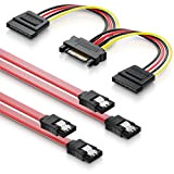 deleyCON Lot de câbles SATA 2x Câbles SATA III avec Prises Droites + Câble Adaptateur D‘alimentation - SSD HDD Disque ...