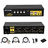 DEPZOL 4 Port KVM Switch Dual Monitor DisplayPort 4096x2160@60Hz，Dual View Keyboard Video Mouse Selector for DP Computers Laptops 4 in ...