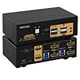 DEPZOL Commutateur KVM 2 ports USB 3.0 KVM double moniteur HDMI 4K 60 Hz pour clavier, souris, vidéo, périphériques pour ...