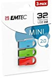 EMTEC - Lot de 3 Clés USB D250 Mini 2.0 16GB, 16Go - ECMMD16GD252P3 - USB Key sans Capuchon avec ...