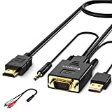 FOINNEX Câble VGA vers HDMI 3M(Ancien PC de Style à Nouvelle TV/Moniteur avec HDMI), VGA vers HDMI Cordon Convertisseur/Adaptateur avec ...