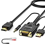 FOINNEX Câble VGA vers HDMI 4.5M(Ancien PC de Style à Nouvelle TV/Moniteur avec HDMI), VGA vers HDMI Cordon Convertisseur/Adaptateur avec ...
