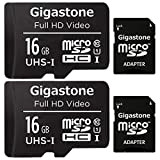 Gigastone Carte Mémoire 16 Go Lot de 2 Cartes, Compatible avec Gopro Drone Caméra Tablette Samsung, Haute Vitesse idéal pour ...