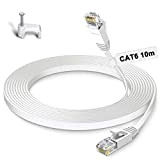 GLCON Câble Ethernet 10m Cat 6 Plat Câble de Réseau Haute Vitesse Gigabit 1Gbps RJ45 Compatible avec Cat.5e Cat.6 Cable ...