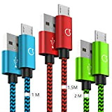 Gritin Câble Micro USB [1m+1.5m+2m / Lot de 3], Cable Micro USB Charge Rapide en Nylon Tressé Câble Cordon Micro ...