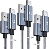Gritin Câble USB Type C [1m+1.5m+2m/Lot de 3], Chargeur USB C en Nylon Tressé Connecteur Ultra Résistant Charge Rapide pour ...