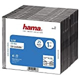 Hama Boîtier "Slim" (pour CD et disques Blu-ray, ultra mince, avec une feuille pour la couverture, lot de 25) Noir/Transparent