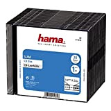 Hama Boîtier "Slim" (pour CD et disques Blu-ray, ultra mince, avec une feuille pour la couverture, lot de 20) Noir/Transparent