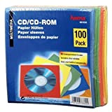 Hama Pochettes de protection (en papier pour CD/DVD/Blu-Ray, lot de 100) Bleu/Vert/Orange/Rouge/Jaune