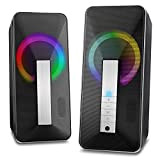 Haut-parleurs PC, Enceintes PC Bluetooth pour Ordinateur de Bureau 10W Lumière LED Colorée Support AUX 3,5mm Dual Haut Parleur USB ...