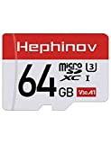 Hephinov Carte Micro SD jusqu'à 100MB/s(R), 64Go Carte Mémoire microSDHC + Adaptateur SD, A1, U3, C10, V30, Full HD et ...