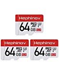 Hephinov Carte Micro SD jusqu'à 100MB/s(R), Lot de 3 64Go Carte Mémoire microSDHC + Adaptateur SD, A1, U1, C10, V30, ...