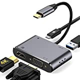 HOTUCG USB C Adapter, 4 in 1 USB C Hub with Thunderbolt 3 100W PD, 4K HDMI, 1080P VGA, USB ...