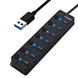Hub USB 3.0 à 7 Ports avec commutateurs d'alimentation et lumières individuels, répartiteur de données Haute Vitesse USB Portable pour ...