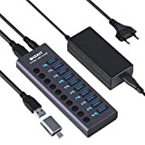 Hub USB Actif 3.0 avec Bloc d'alimentation 60 W (12 V/5 A) - 10 Ports USB 3.0 en Aluminium pour ...