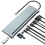 Hub USB C 12 en 1, Adaptateur Triple Affichage avec Ethernet, 3X USB 3.0, PD USB-C Charge, 2X HDMI 4K, ...