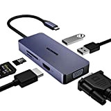 Hub USB C, 6 en 1 USB C Adaptateur USB C HUB Double Moniteur avec 4k HDMI, VGA, USB A, ...