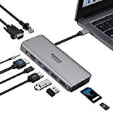 Hub USB C, Adaptateur Multiport 10-en-1 vers HDMI et VGA, Ethernet RJ45, Port Audio, Lecture Carte SD/TF, Port PD 100W, ...
