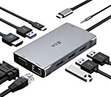 Hub USB C, Adaptateur Multiport 9-en-1, Stations d'accueil, USB-C vers HDMI 4K et VGA, Ethernet RJ45, Audio/Mic, PD 100W, Ports ...