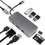 Hub USB C, Adaptateur USB C 10 en 1 avec HDMI 4K, VGA, 100 W PD, USB 3.0, RJ45 Ethernet, ...