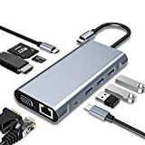 Hub USB C - Adaptateur USB C 10 en 1 - Station d'accueil avec HDMI 4K, VGA, USB 3.0, Port ...