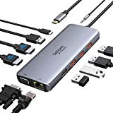 Hub USB C Docking Station USB C Dual HDMI et VGA, PD 100W, 3*USB3.1 et 2*USB2.0, Ethernet RJ45, Port Audio, ...