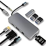 HUB USB C, Station d'accueil, Adaptateur USB C 10 en 1 avec HDMI 4K, VGA, 100W PD, USB 3.0, Ethernet ...