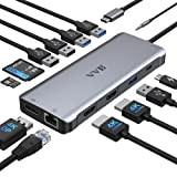 Hub USB C, Station d'accueil USB C Double Moniteur, Adaptateur USB C 13 en 1 vers Double 4K HDMI, DP, ...