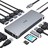 Hub USB C, Stations d'accueil USB C Double Moniteur, Docking Station, Adaptateur USB C 14 en 1 (2HDMI/VGA/Ethernet/PD 100W/USB-C/5 Ports ...