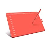 HUION Tablette Graphique HS611 (Rouge) 10 x 6 Pouces équipée de Touches multimédias et d'une Barre Tactile, 10 Touches de ...