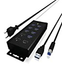 ICY BOX IB-HUB1703-QC3 Concentrateur Industriel USB 3.0 7 Voies avec Alimentation (12V/5A), 3 Ports de Charge, QC 3.0, Support de ...