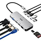 ICZI Hub USB C 11-en-1 Adaptateur USB C vers 2 HDMI 4K, VGA 1080P, 4 USB Ports, RJ45 Gigabit Ethernet,USB-C ...