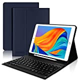 JADEMALL Étui Clavier pour IPad 9.7",iPad 6/5 Gen-2018/2017,iPad Air 2/1-2014/2013, AZERTY Clavier Bluetooth pour iPad 9.7 Pouces, Bleu