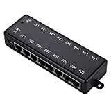 Jesnoe Injecteur POE 8 Ports PoE Adapter Ethernet Supply pour CCTV Network POE Camera Over Ethernet, Noir