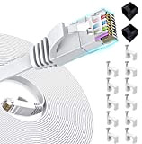 JONIFUN 10m de Câble Réseau Blanc - CAT6 (amélioré) Câble Cat 6 Ethernet Plat 1000 Mo/s 350MHz - 100% Fil ...