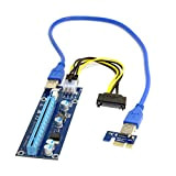 JSER Adaptateur d'extension PCI-E 1x vers 16x pour machine de minage avec câble d'alimentation USB 3.0 et 6 broches