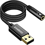KiwiBird Adaptateur USB Audio vers Jack 3,5mm, Prise Jack USB Casque et Microphone, TRRS 4 Pôles Connecteur, Carte Son Externe ...