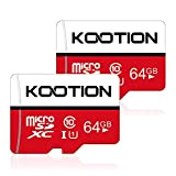 KOOTION Carte Micro SD 64 Go Lot de 2 Carte Mémoire UHS-I Vitesse jusqu'à 80 m/s,TF Micro SDXC, Classe 10, ...