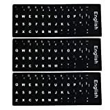 LAANCOO 3 PCS Anglais Stickers Clavier, Skins Clavier Non Transparents avec Fond Noir sur Blanc Lettrage pour Les Ordinateurs Portables, ...
