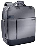 Leitz Sac à dos pour ordinateur 15.6“, 17 poches de rangement, Gris, Polyester Déperlant et Cuir Véritable, Smart Traveller, 60170084