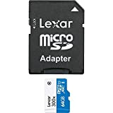 Lexar LSDMI64GBB1EU300A Micro SDXC UHS-I 300x (45 Mo/s) Carte mémoire Flash Haute Vitesse avec Adaptateur SD 64 Go