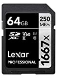 Lexar Professional 1667x Carte SD 64 Go, Carte Memoire SDXC UHS-II, Jusqu'à 250 Mo/s en lecture, pour photographe professionnel, vidéaste, ...