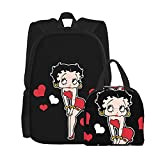 lilihome Cartoon Betty Boop Sac à dos et sac à déjeuner isolé Combinaison ordinateur portable Sac à dos mignon pour ...