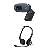 Logitech C270 Webcam HD, Appel Vidéo HD + Logitech 960 Casque Filaire, Ecouteurs Stéréo avec Micro Anti-Parasite, USB, Poids Léger, ...