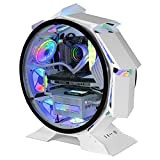 Mars Gaming MCORB Blanc, Boîtier PC Gaming Micro-ATX XL, Design Circulaire Custom, Double Vitrage Trempé