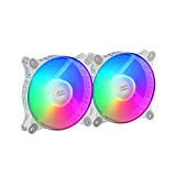 MARSGAMING MF-Duo, Kit 2 Ventilateurs FRGB Rainbow 360°, Ultra-Silencieux, Double Connexion 3PIN + 4PIN, Blanc